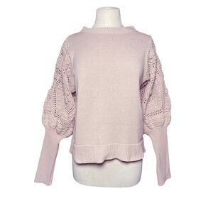 FATE Women’s Blush Pink Crochet Puff Sleeve Pull Over Sweater